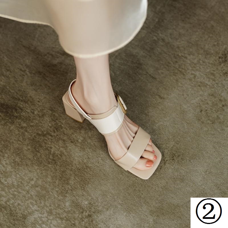 Giày Sandal Cao Gót Mũi Vuông Bằng Da Thật Thời Trang Mùa Hè Cho Nữ