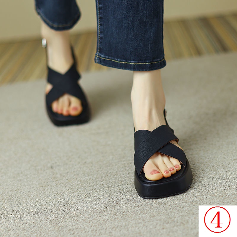 Giày Sandal Đế Dày Hở Ngón Quai Da Thật Thời Trang Mùa Hè 2022 Cho Nữ