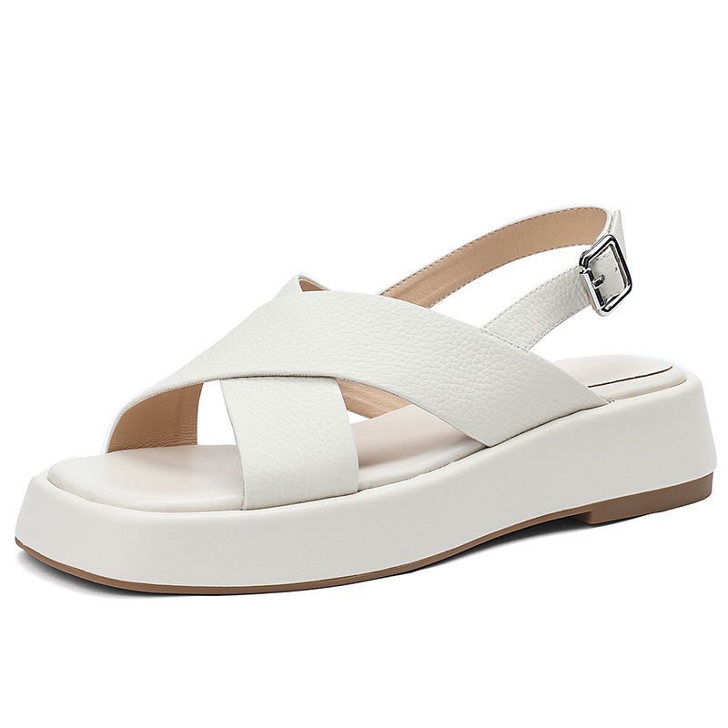 Giày Sandal Đế Dày Hở Ngón Quai Da Thật Thời Trang Mùa Hè 2022 Cho Nữ