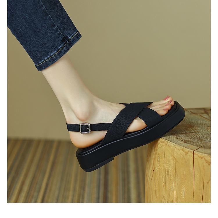 Giày Sandal Đế Dày Hở Ngón Quai Da Thật Thời Trang Mùa Hè 2022 Cho Nữ