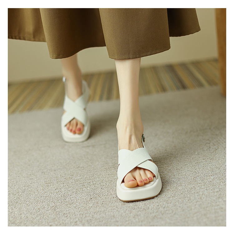 Giày Sandal Đế Dày Hở Ngón Quai Da Thật Thời Trang Mùa Hè 2022 Cho Nữ