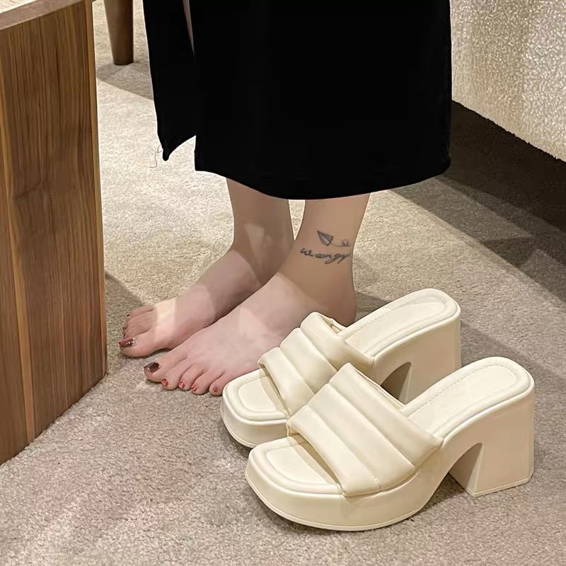 Dép đế thô gót vuông quai ngang siêu mềm nhẹ êm chân 156