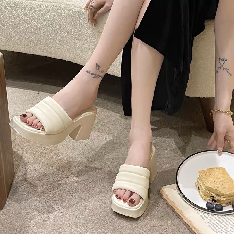 Dép đế thô gót vuông quai ngang siêu mềm nhẹ êm chân 156