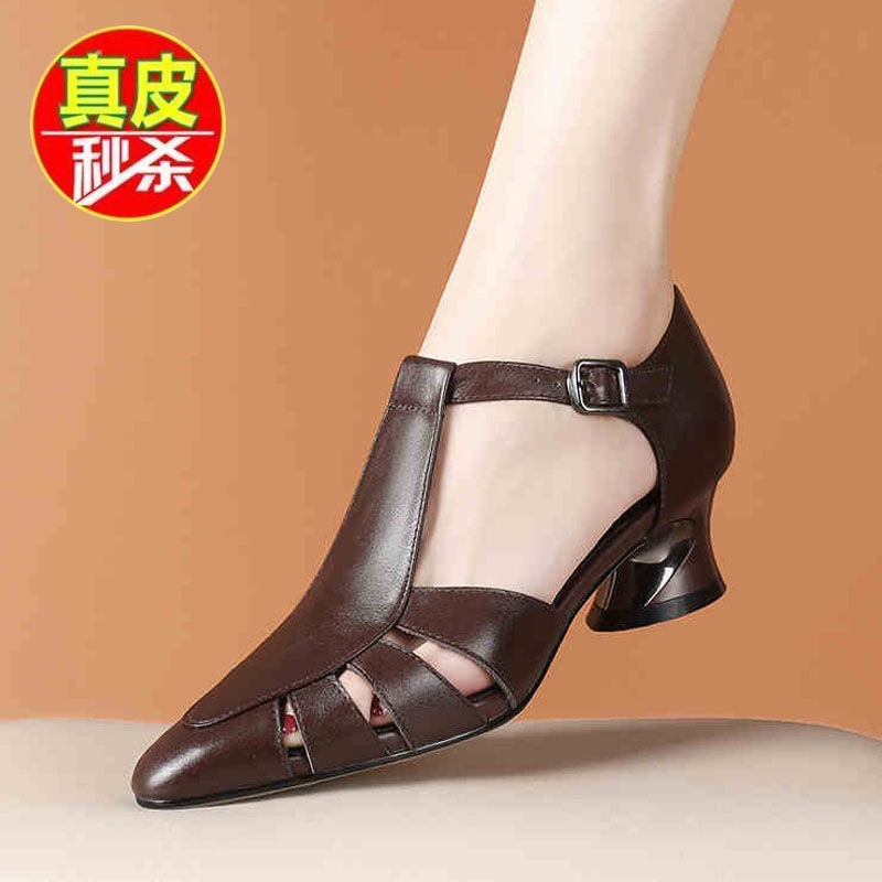 Giày Sandal Cao Gót Hở Ngón Bằng Da Phối Khóa Cài Thời Trang Mùa Hè Dành Cho Nữ