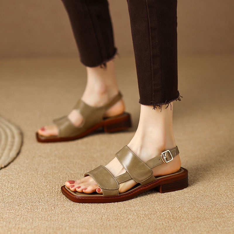 Giày Sandal Đế Mềm Phẳng Hở Ngón Bằng Da Mềm Có Khóa Cài Cổ Điển Mùa Hè Kích Thước Lớn 41 Dành Cho Bạn Nữ Đi Biển