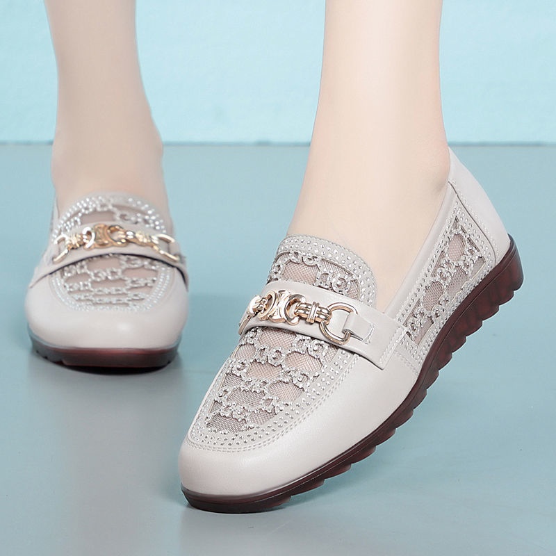 Giày Sandal Da Bò Thật Đế Mềm Phối Lưới Rỗng Thời Trang Mùa Hè Cho Nữ