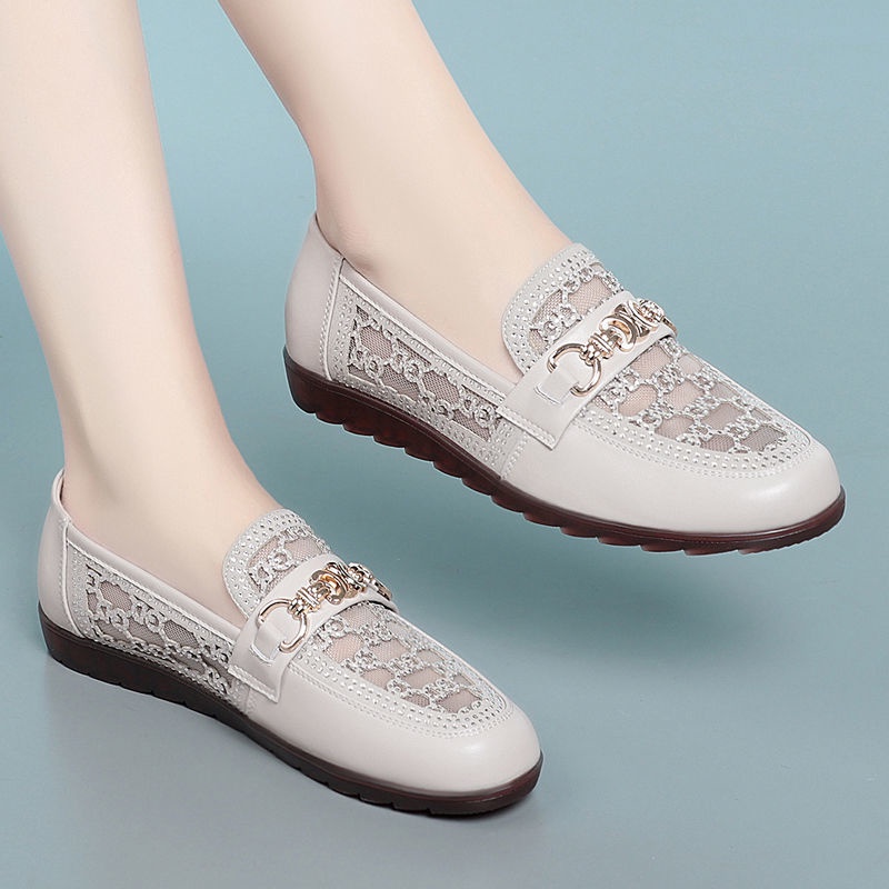 Giày Sandal Da Bò Thật Đế Mềm Phối Lưới Rỗng Thời Trang Mùa Hè Cho Nữ