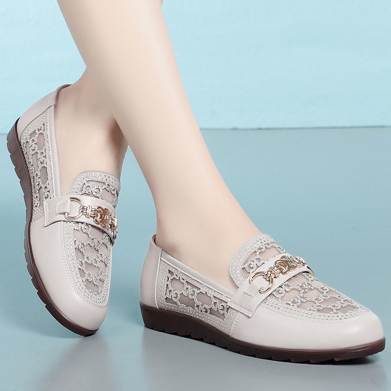 Giày Sandal Da Bò Thật Đế Mềm Phối Lưới Rỗng Thời Trang Mùa Hè Cho Nữ