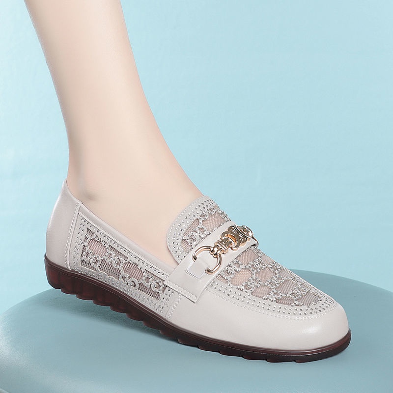 Giày Sandal Da Bò Thật Đế Mềm Phối Lưới Rỗng Thời Trang Mùa Hè Cho Nữ