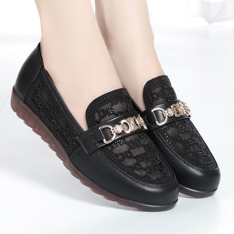 Giày Sandal Da Bò Thật Đế Mềm Phối Lưới Rỗng Thời Trang Mùa Hè Cho Nữ