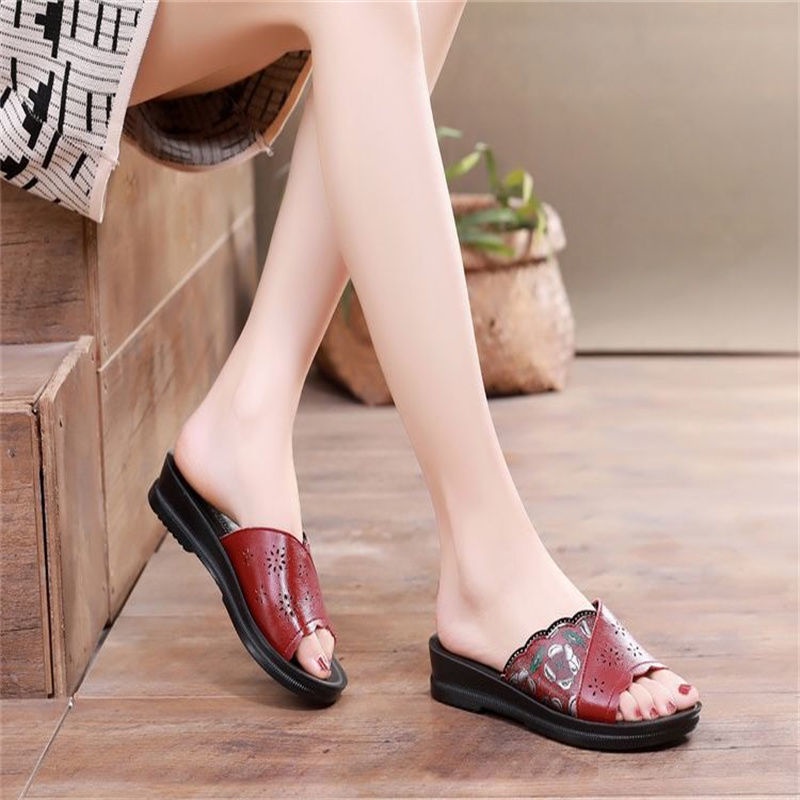 Giày Sandal Da Bò Thật Đế Mềm Chống Trượt Thời Trang Mùa Hè 2023 Cho Nữ