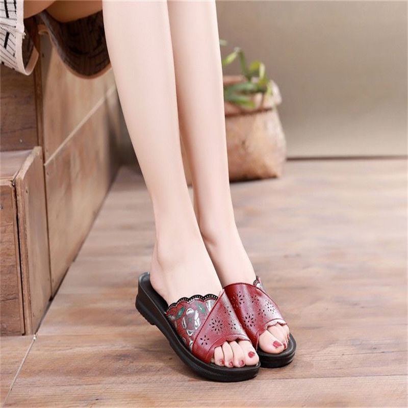 Giày Sandal Da Bò Thật Đế Mềm Chống Trượt Thời Trang Mùa Hè 2023 Cho Nữ