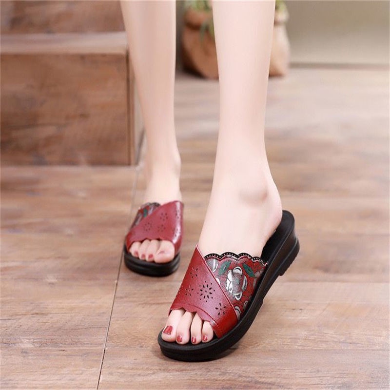 Giày Sandal Da Bò Thật Đế Mềm Chống Trượt Thời Trang Mùa Hè 2023 Cho Nữ