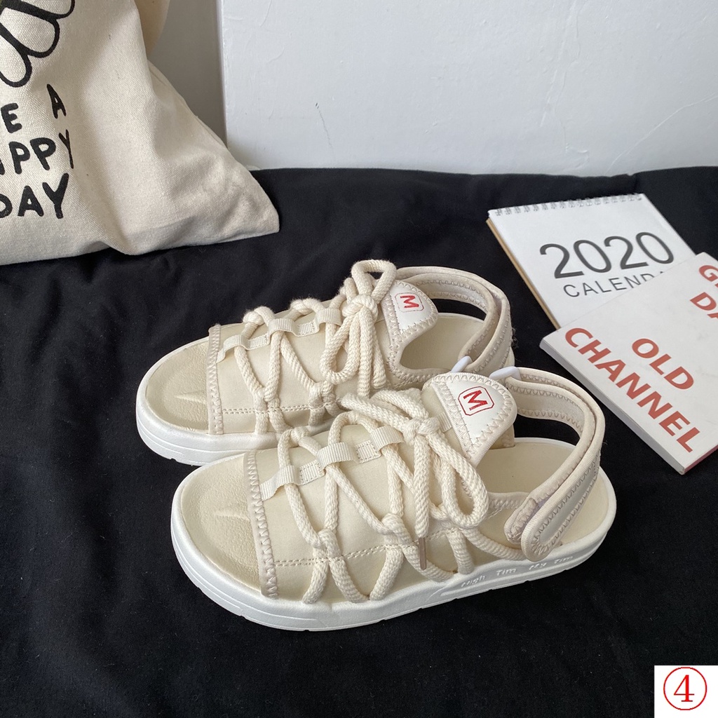 Giày Sandal Cột Dây Đế Bằng Phong Cách Hàn Quốc Thời Trang Mùa Hè 2021