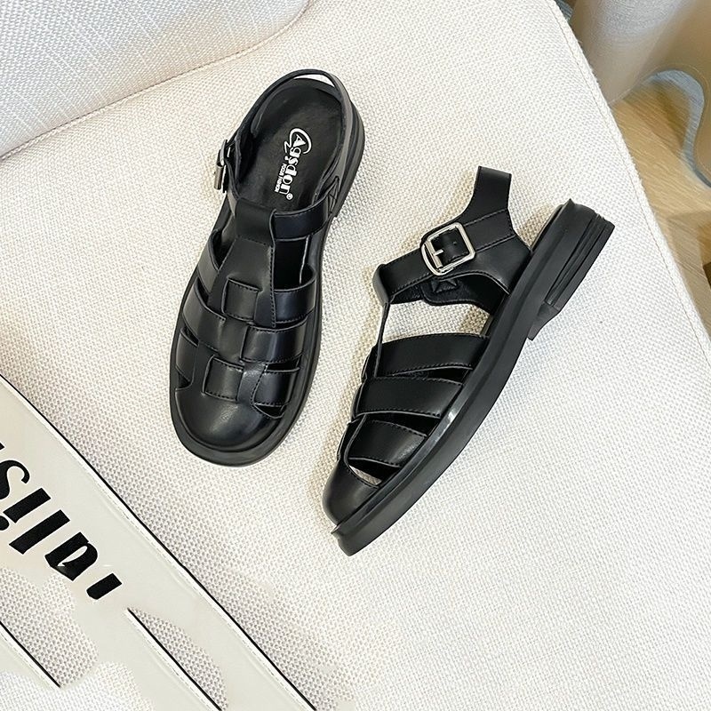 Sandal Hở Ngón Đế Phẳng Bằng Da Thuộc Thời Trang Mùa Hè 2023 Dành Cho Bạn Nữ