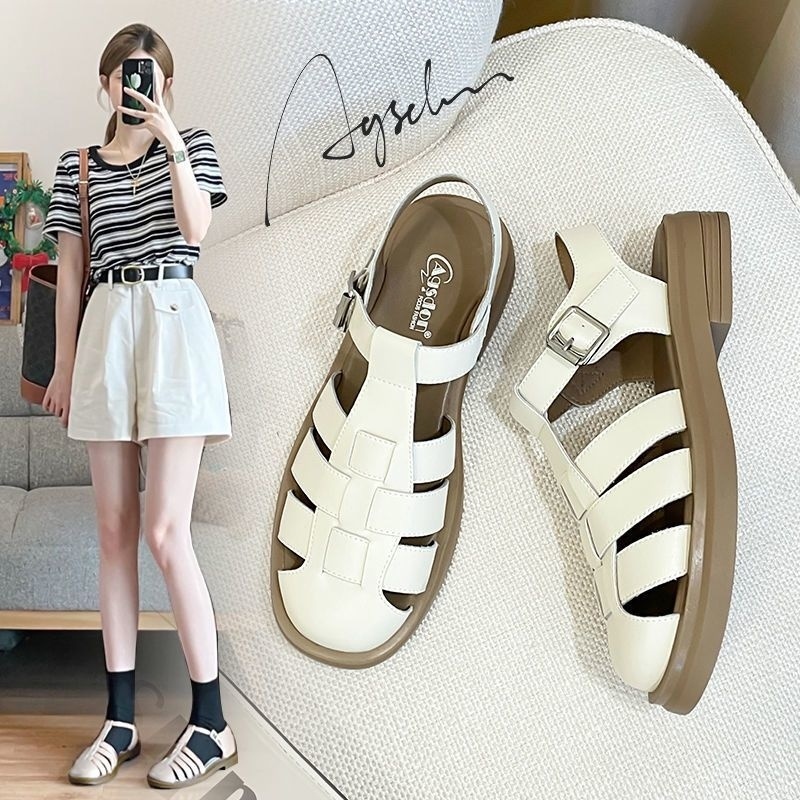 Sandal Hở Ngón Đế Phẳng Bằng Da Thuộc Thời Trang Mùa Hè 2023 Dành Cho Bạn Nữ