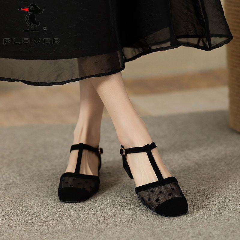 Giày Sandal Gót Thấp Mũi Vuông Phối Lưới Thoáng Khí Thời Trang Mùa Hè 2023