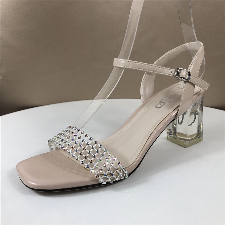 Sandal Cao Gót Bằng Da Đính Đá Thời Trang Mùa Hè 2021