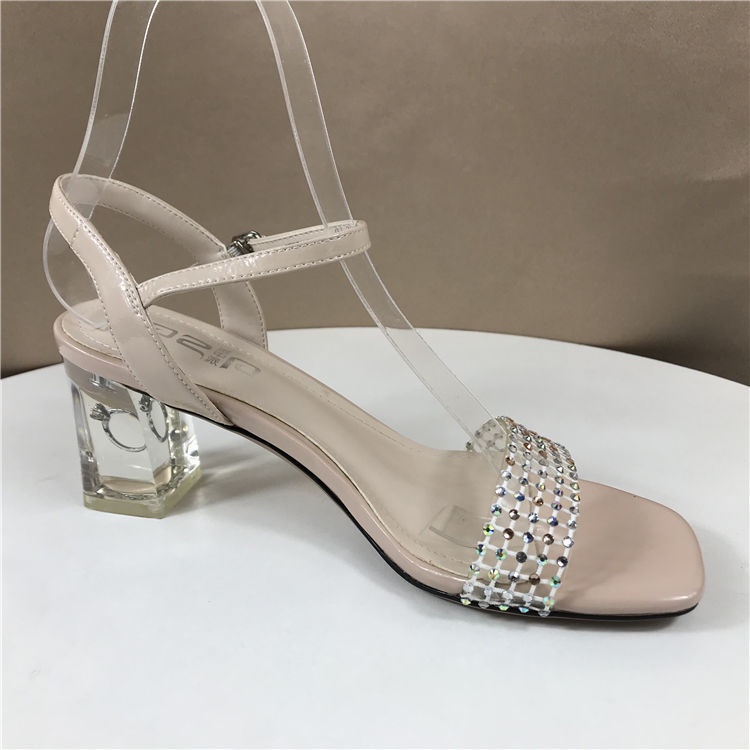 Sandal Cao Gót Bằng Da Đính Đá Thời Trang Mùa Hè 2021