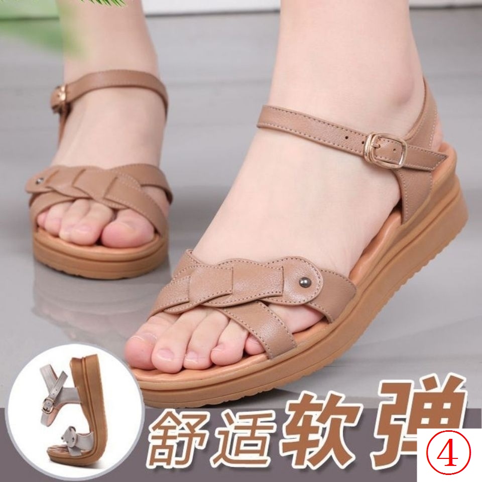 Giày Sandal Da Thật Đế Bằng Chống Trượt Thời Trang Mùa Hè 2023 Cho Nữ