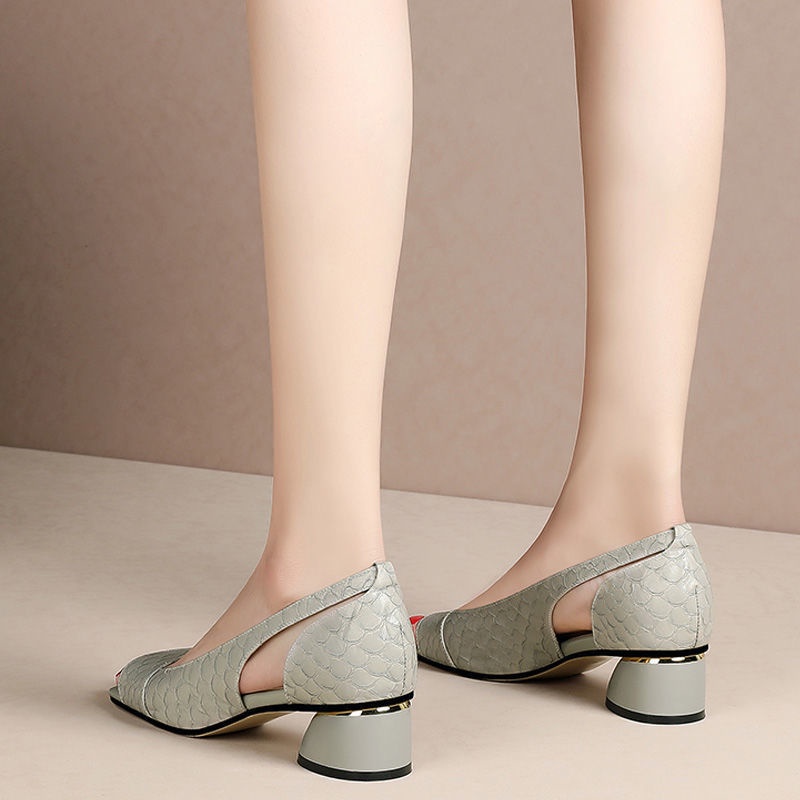 Giày Sandal Cao Gót Mũi Vuông Bằng Da Thật Thời Trang Mùa Hè 2022