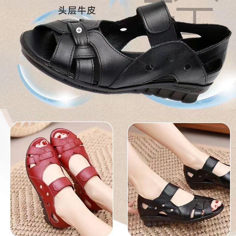 Giày Sandal Bằng Da Thật Chống Trượt Siêu Mềm Thời Trang Mùa Hè 2023 Dành Cho Phụ Nữ Lớn Tuổi