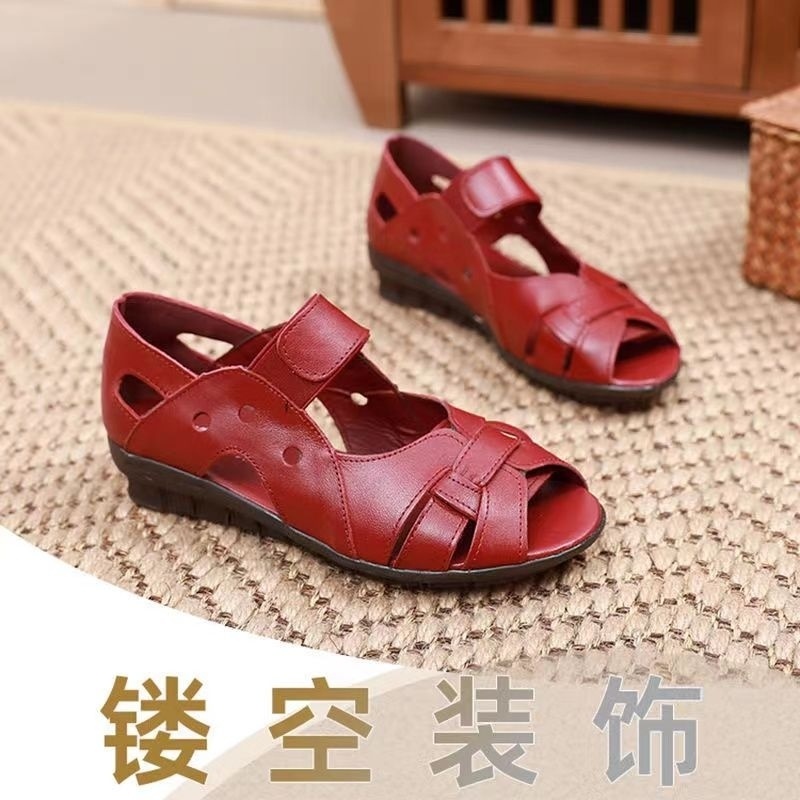 Giày Sandal Bằng Da Thật Chống Trượt Siêu Mềm Thời Trang Mùa Hè 2023 Dành Cho Phụ Nữ Lớn Tuổi