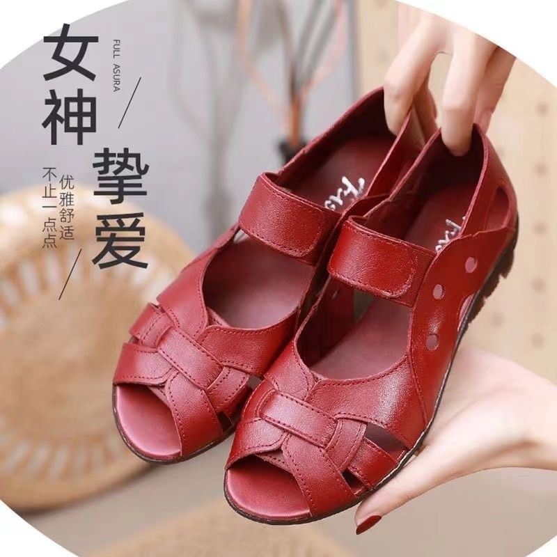 Giày Sandal Bằng Da Thật Chống Trượt Siêu Mềm Thời Trang Mùa Hè 2023 Dành Cho Phụ Nữ Lớn Tuổi