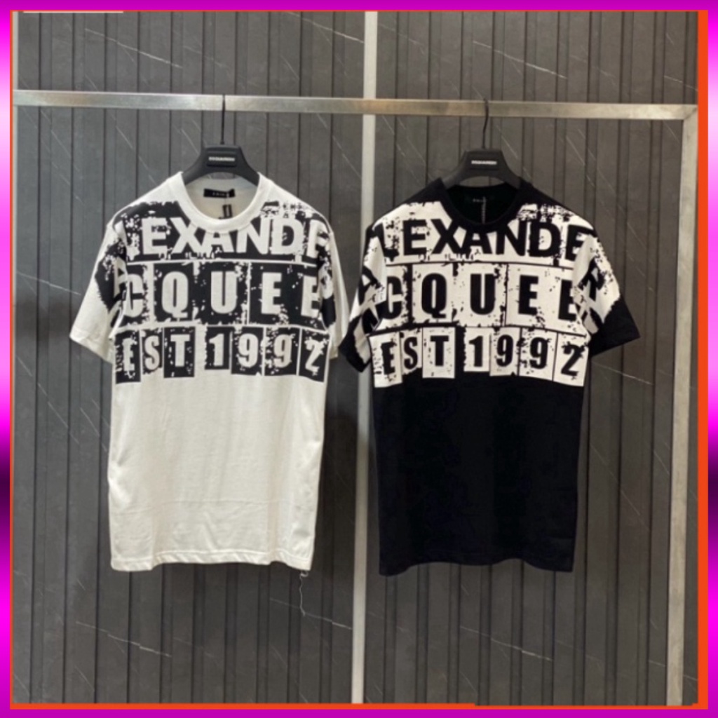 Áo phông nam nữ Premium Cotton in chữ xếp ô M.CQ 1992 đen trắng nửa áo hàng cao cấp. Áo Thun Nam Nữ Unisex Form Rộng
