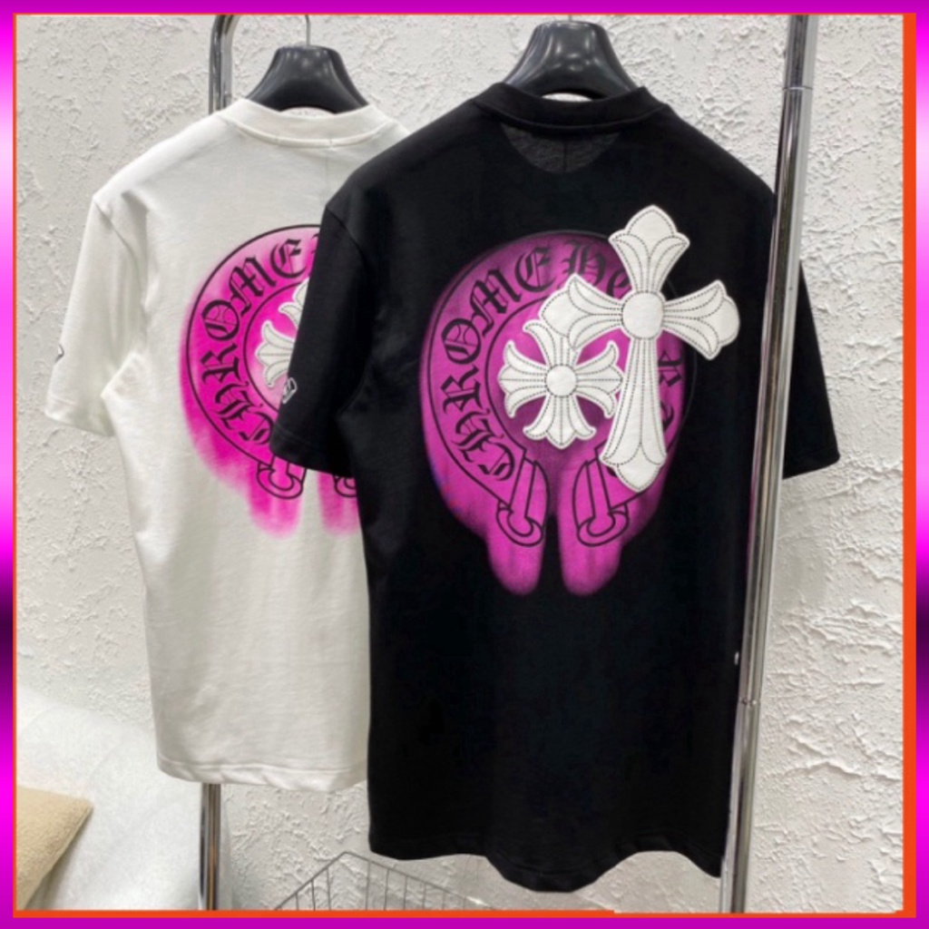 Áo phông nam nữ Premium in hình chữ thập Chrome Hearts loang hồng hai mặt. Áo Thun Nam Nữ Chrome Hearts 1989 Siêu Ho