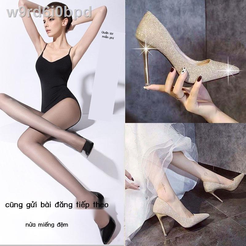 ✓✶33-45 kích thước siêu lớn làm việc chuyên nghiệp giày cao gót nữ vàng miệng nông đính kim sa mũi nhọn phối ch