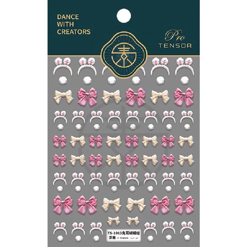 Sticker nơ,hồng,trắng,bờm thỏ dán móng tay