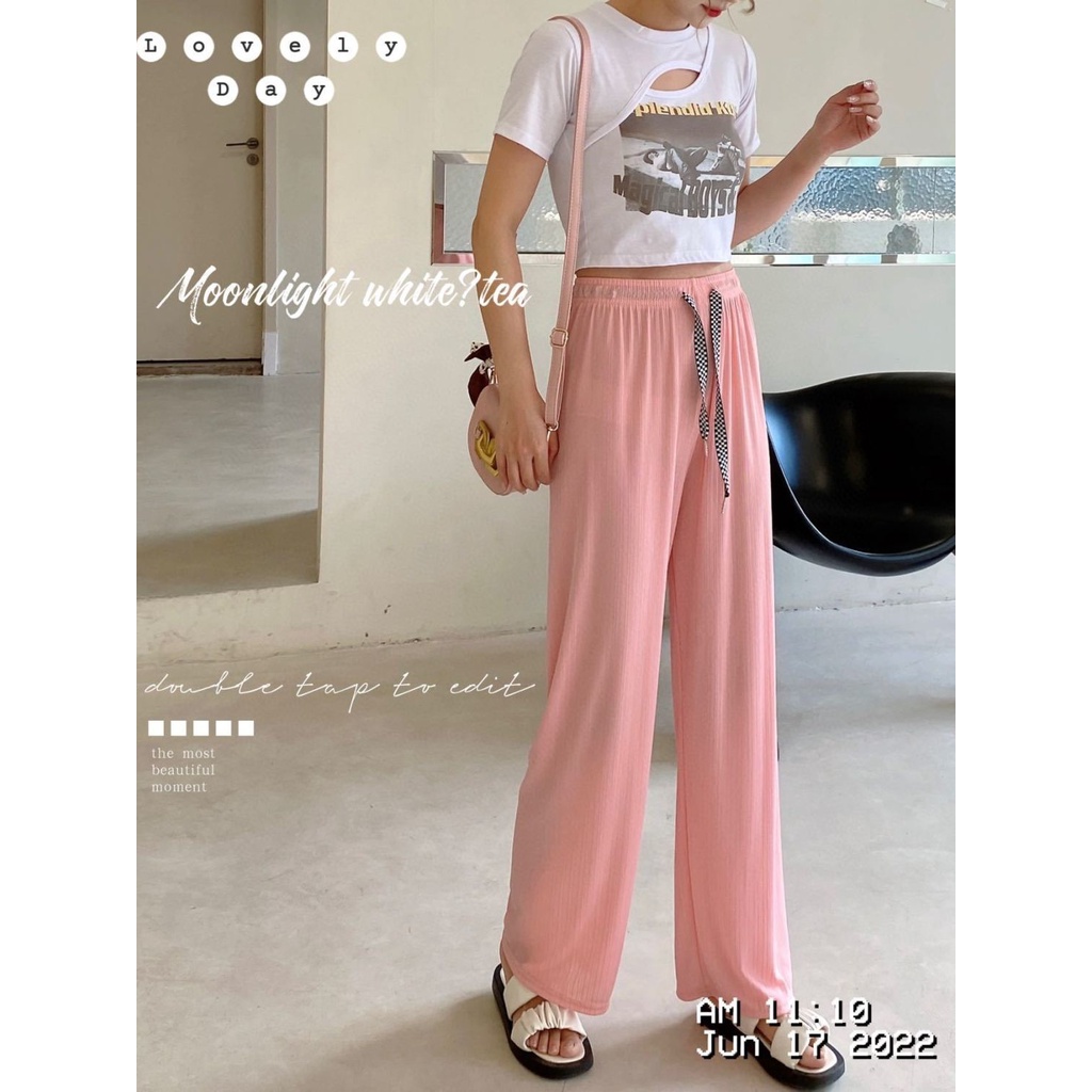 Jiashucheng Quần Lụa Lạnh Mỏng Ống Rộng Lưng Cao Nhiều Màu Sắc Mùa Hè