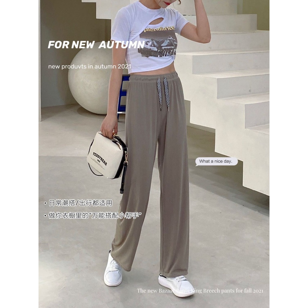 Jiashucheng Quần Lụa Lạnh Mỏng Ống Rộng Lưng Cao Nhiều Màu Sắc Mùa Hè