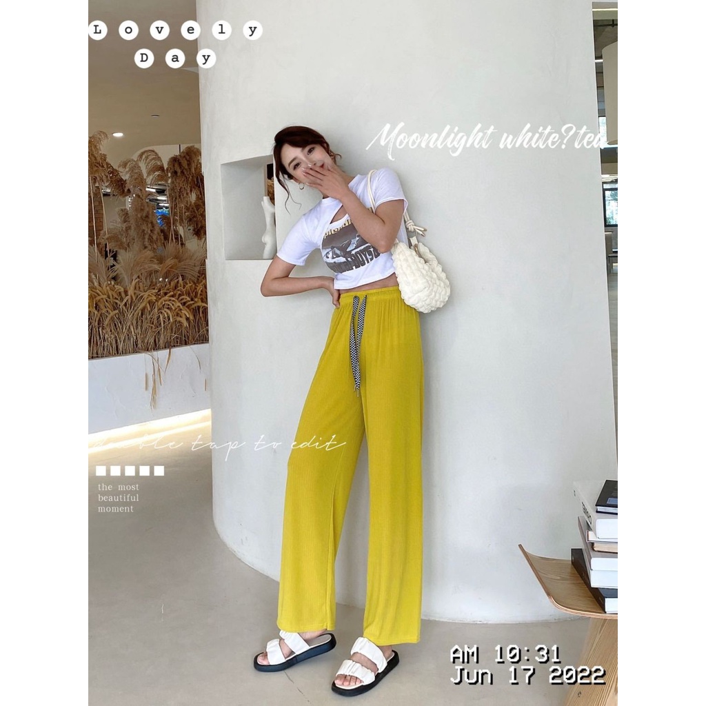 Jiashucheng Quần Lụa Lạnh Mỏng Ống Rộng Lưng Cao Nhiều Màu Sắc Mùa Hè