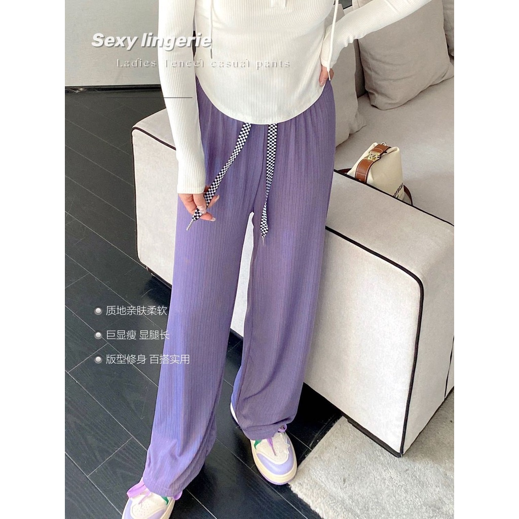 Jiashucheng Quần Lụa Lạnh Mỏng Ống Rộng Lưng Cao Nhiều Màu Sắc Mùa Hè