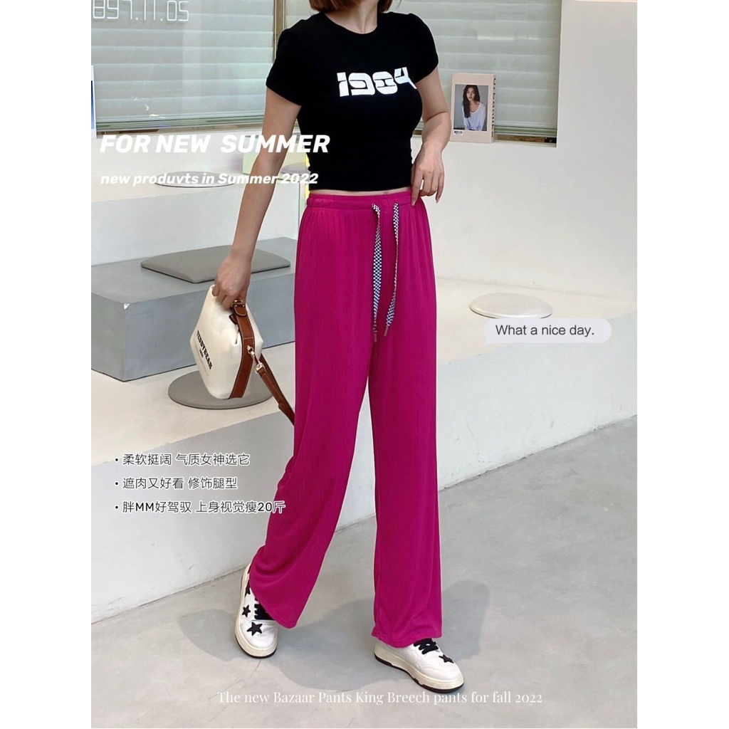 Jiashucheng Quần Lụa Lạnh Mỏng Ống Rộng Lưng Cao Nhiều Màu Sắc Mùa Hè