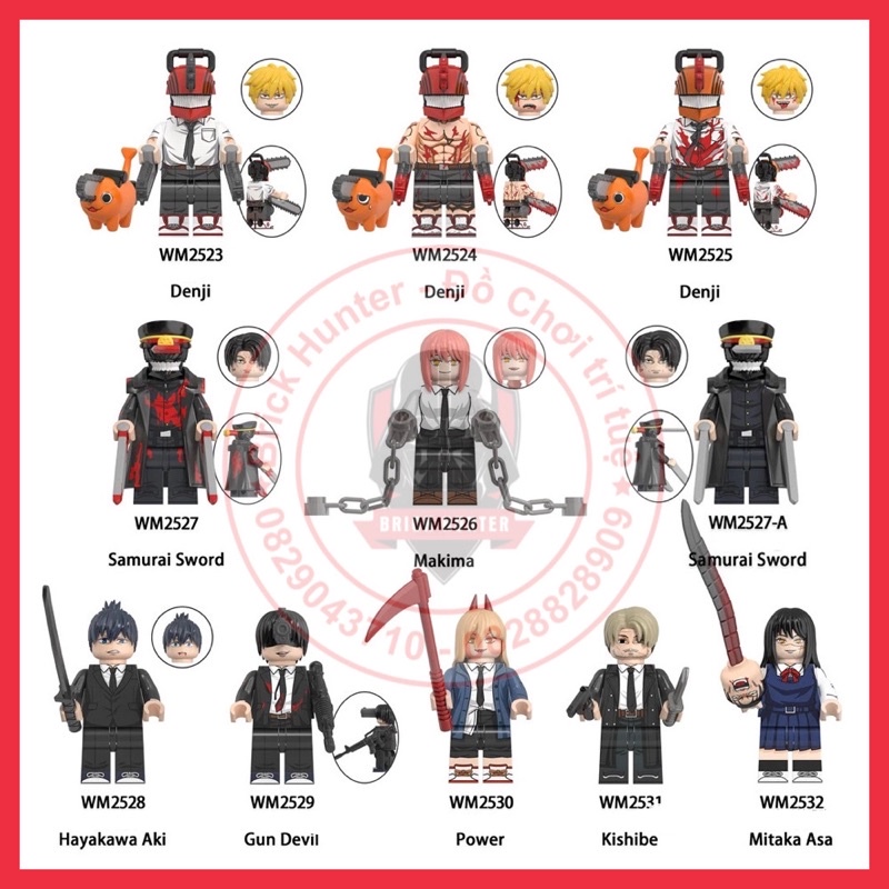 WM6159 minifigures Chainsaw Man mô hình lắp ráp nhân vật Anime quỷ lưỡi cưa Denji Makima Power Samurai Sword Gun devil