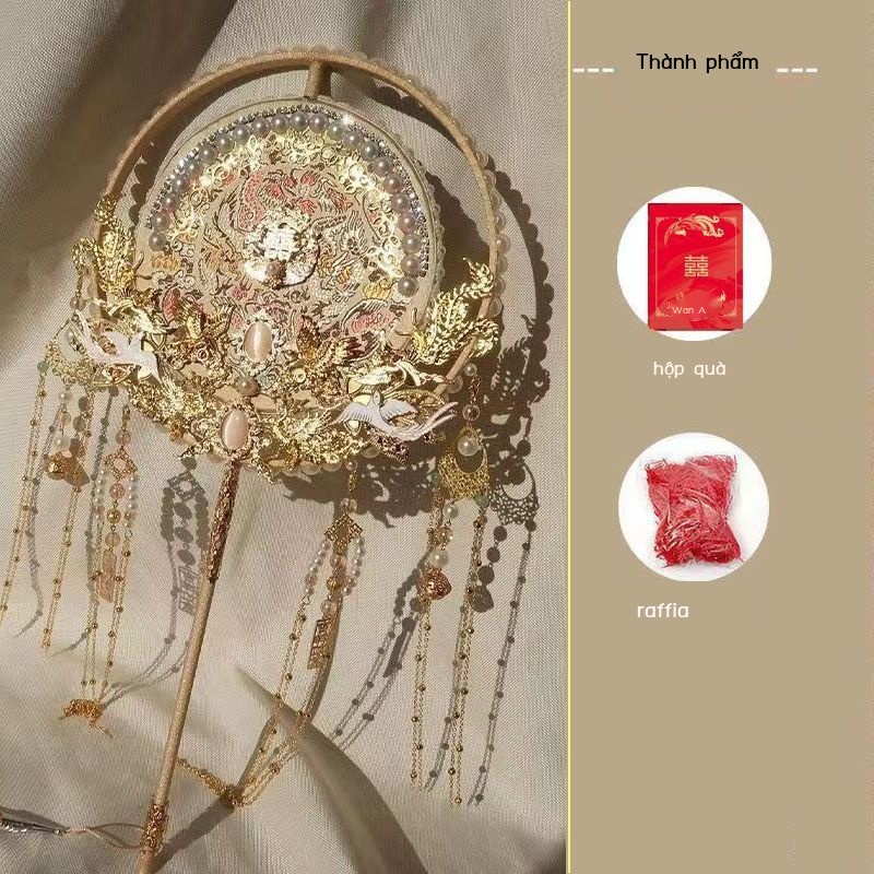 [Aishang Trang Sức Đẹp] Quạt Cầm Tay Thêu Hình Đám Cưới Trung Quốc DIY Chất Liệu Làm Quà Tặng Sinh Nhật