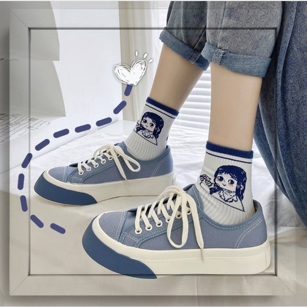 ℳℴ𝓂ℴ 𝒮𝒽ℴ𝓅 ♥ Giày thể thao nữ vải canvas đế bằng bánh mì cao 4cm hot mới ulzzang retro màu đen/xanh/kem đẹp bata basi