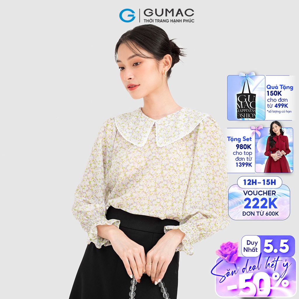 Áo Sơ Mi Nữ Thời Trang Gumac AC08109 Cổ Ren Màu Xanh