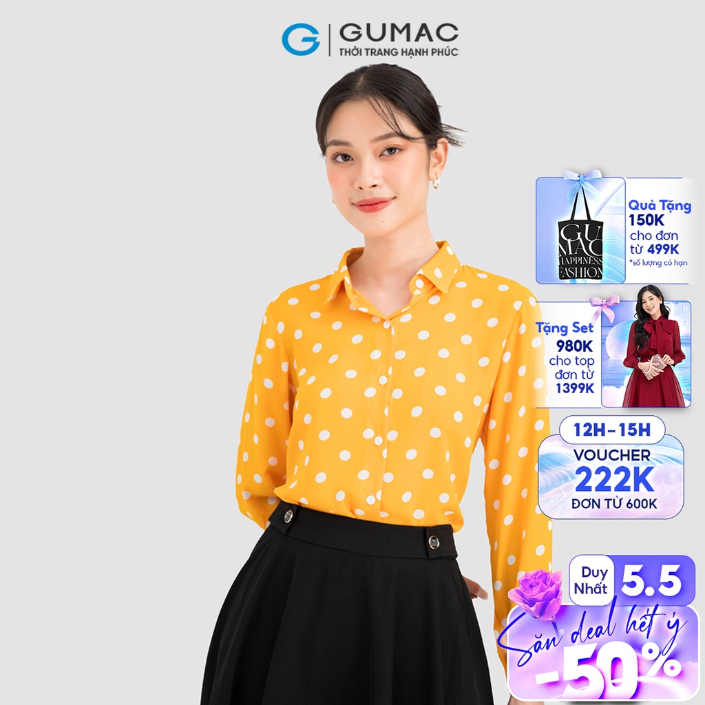 Áo sơ mi nữ GUMAC nhiều màu phối họa tiết chấm bi AC08035