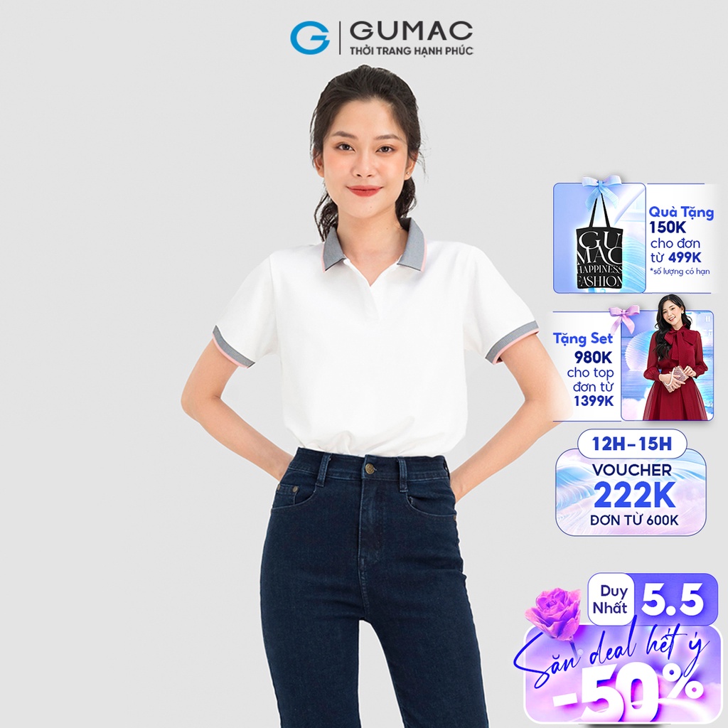 Áo Polo Nữ Thời Trang Gumac ATC08028 Phối Bo Vải Cá Sấu Nhiều Màu