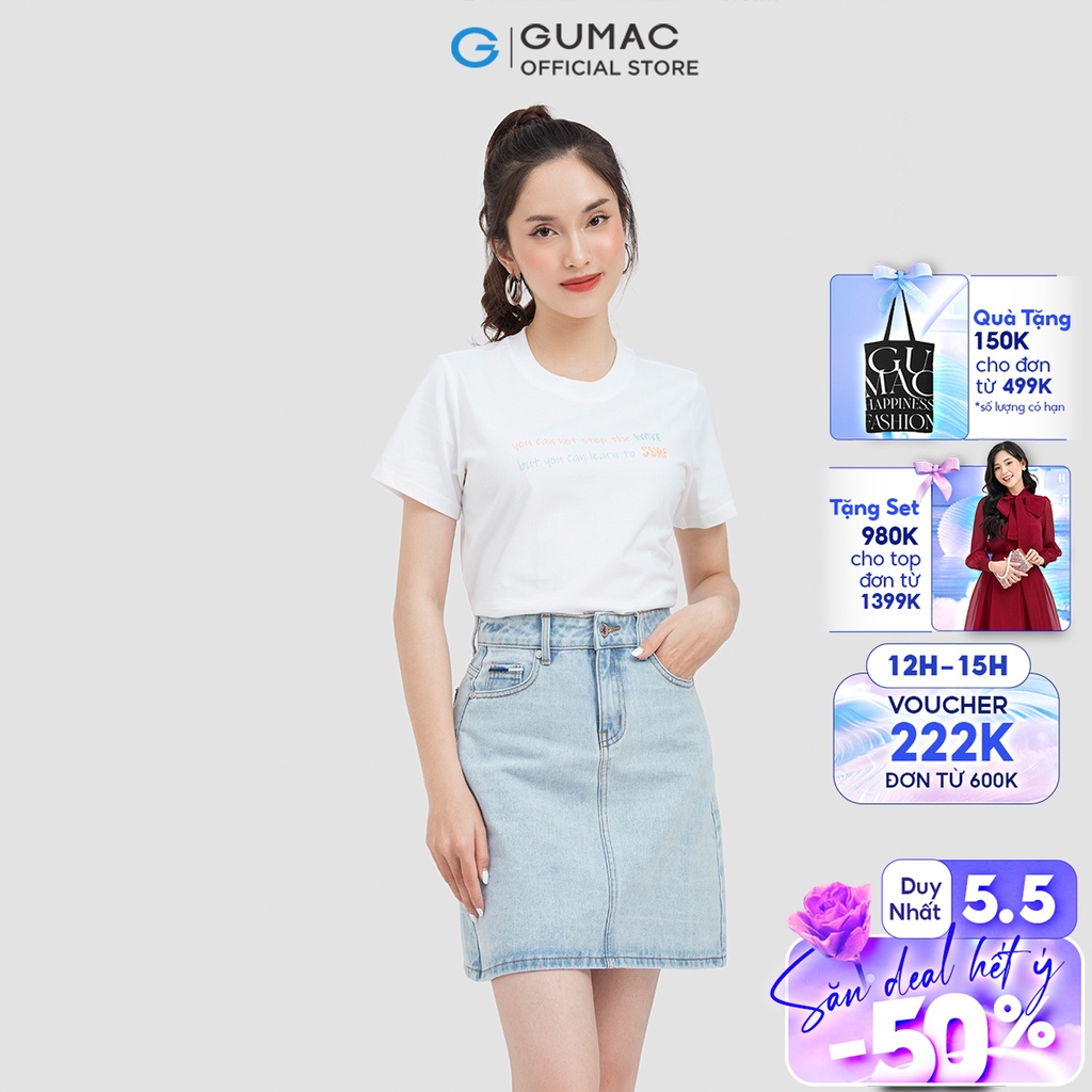 Áo thun in chữ cổ tròn ATC06018 thời trang GUMAC