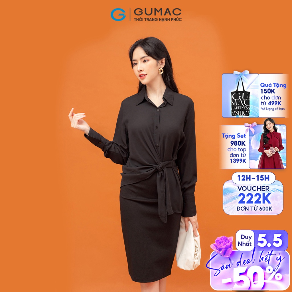 Áo sơ mi nữ phối đai GUMAC AB854
