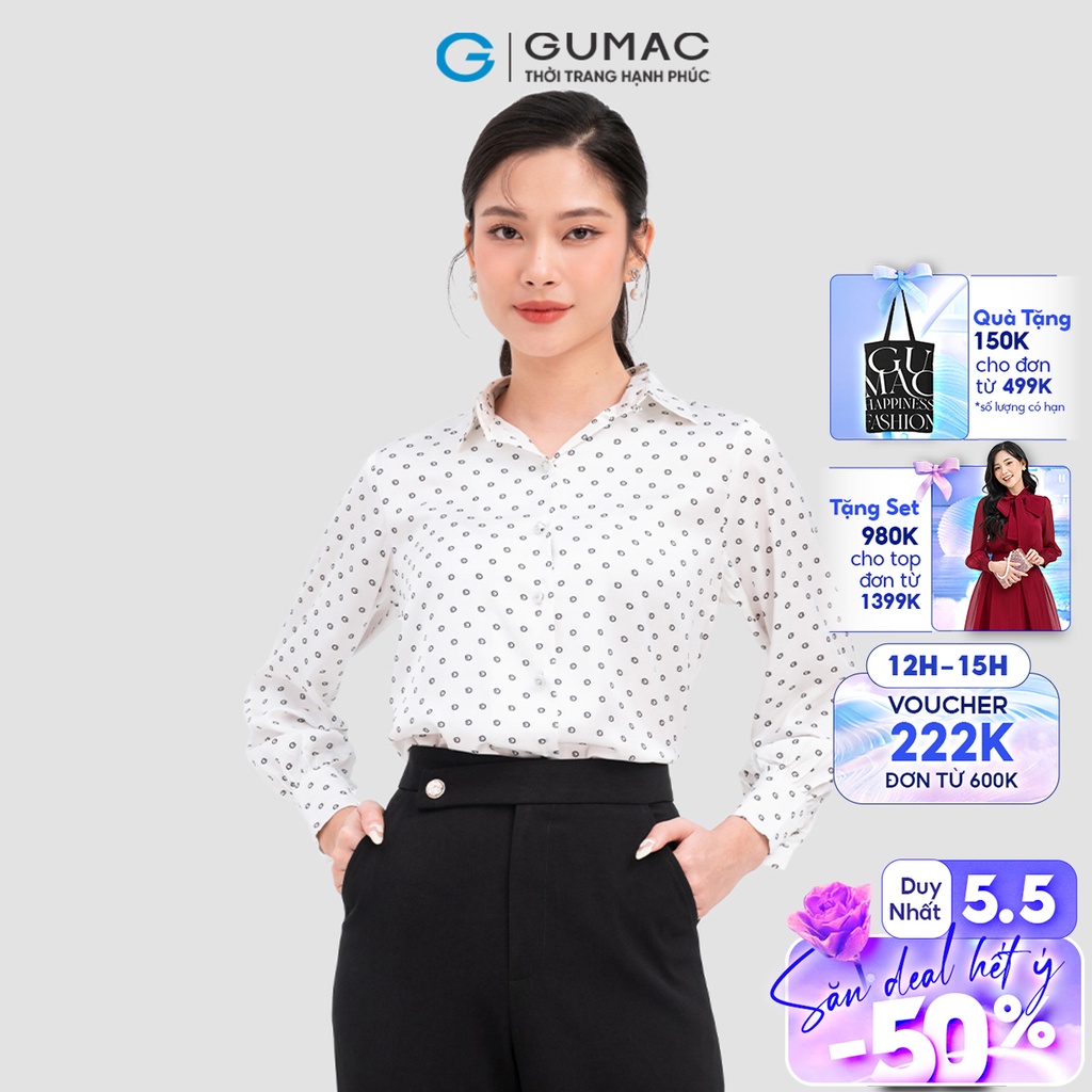 Áo sơ mi lụa tay dài họa tiết chữ G GUMAC AC08121