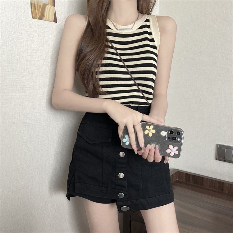 Jiashucheng Influencer Áo Sweater Không Tay Họa Tiết Kẻ Sọc Thời Trang Mùa Hè Quyến Rũ Cho Nữ Niche