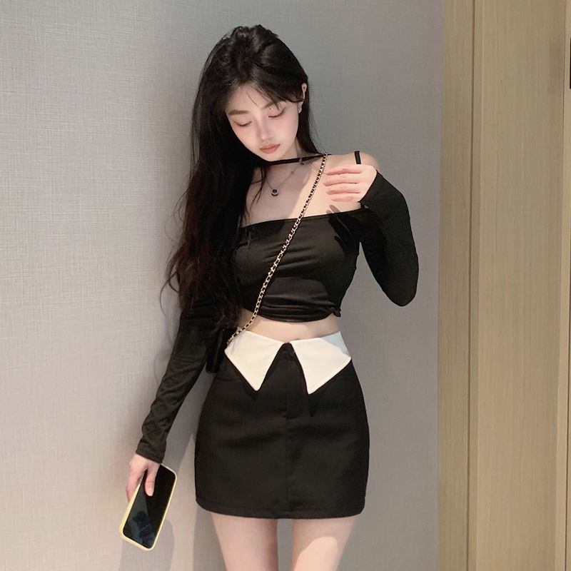 Jiashucheng Chân Váy Lưng Cao Phối Màu Thời Trang Hàn Quốc Mới Cho Nữ