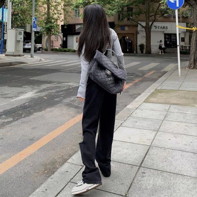 Jiashucheng Quần Jean Dài Lưng Cao Dáng Rộng Thời Trang Xuân Hè Hàn Quốc Cá Tính Cho Nữ