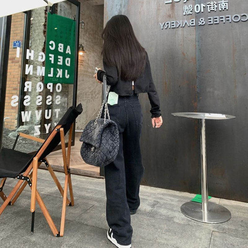 Jiashucheng Quần Jean Dài Lưng Cao Dáng Rộng Thời Trang Xuân Hè Hàn Quốc Cá Tính Cho Nữ